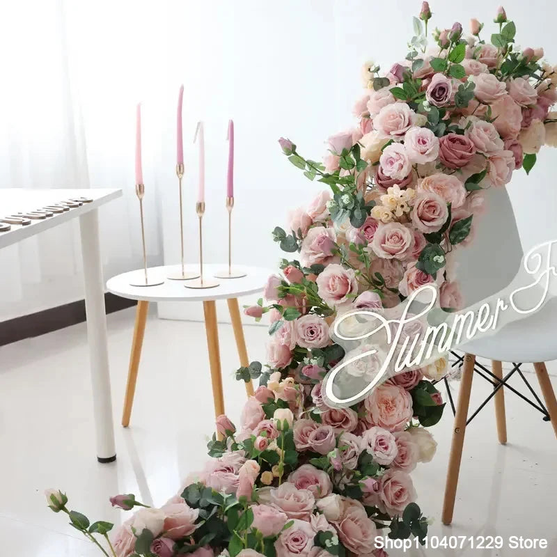 1m 2m Luxury Flower Row Runner Artificial Flowers for Table Centerpiece Wedding Decoration Mix Flowers Backdrop Wall Arches Deco