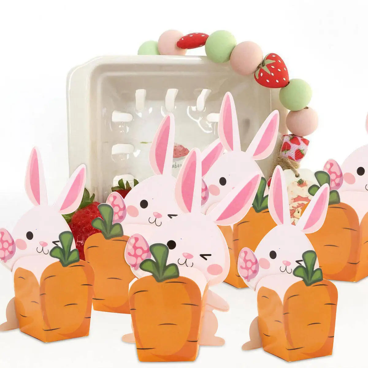 20Pcs Rabbit Carrots Boxes Carton Bunny Sweets Basket For Happy Easter Party Table Decoration DIY Candy Packaging Supply