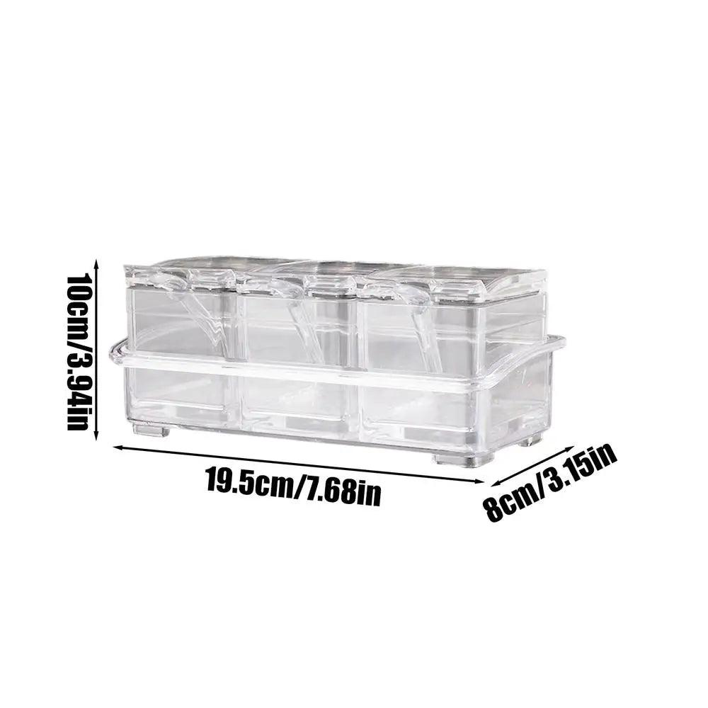 3 Grids/4 Grids camping Condiment Organizer Jars Clear Condiment Salt Storage Canisters Acrylic Kitchen Condiment Jar With Spoon