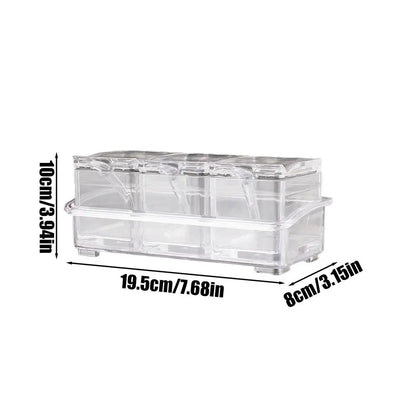 3 Grids/4 Grids camping Condiment Organizer Jars Clear Condiment Salt Storage Canisters Acrylic Kitchen Condiment Jar With Spoon