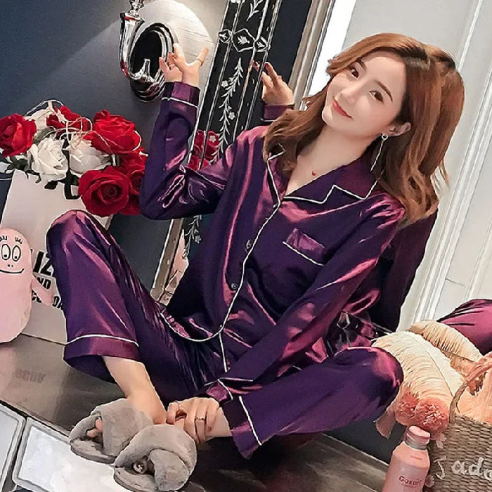 Women Silk Pajamas Tops and Pants