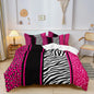 3pcs Duvet Cover Set in Red Leopard Print, Rose Red, and Black Zebra Stripe with Shiny Finish. Fashionable, Soft and Comfortable