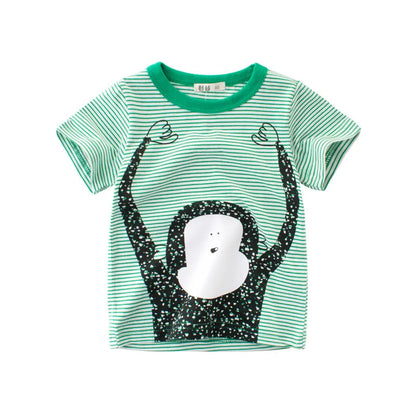 OLEKID 2025 Summer Stripe Children Boys T-shirts Printed Letter 2-8 Years Kids Little Boy Tops Short Sleeve Toddler Tees Clothes