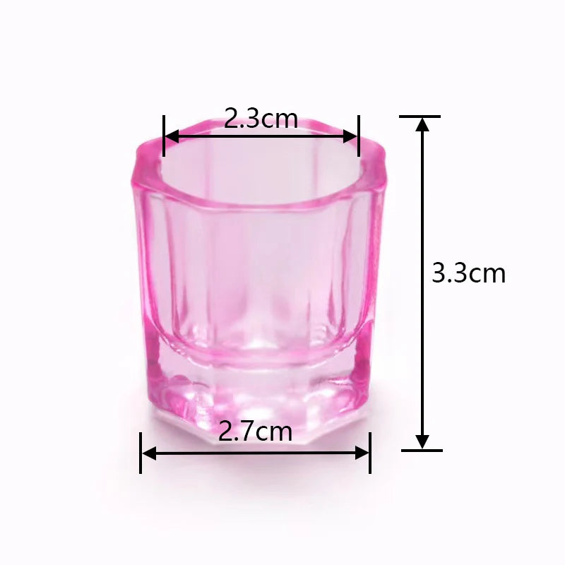 Pink Crystal Glass Dappen Dish Cup With Lid Acrylic Powder Liquid Holder Container Manicure Tools Nail Art Equipment