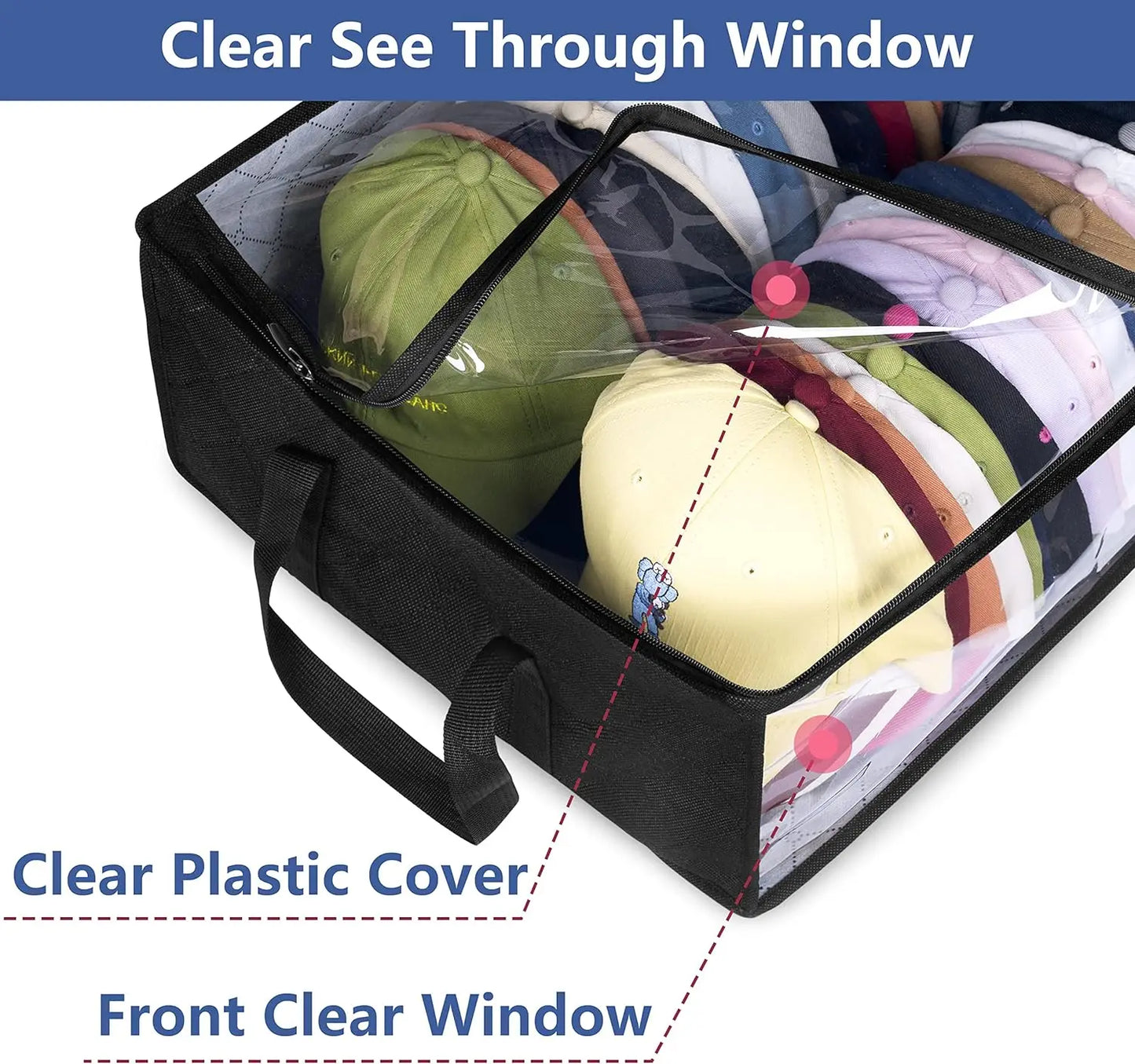 Large Capacity Black Hat Organizer: Foldable Non-Woven Cap Holder and Clothes Storage Hanging Bag