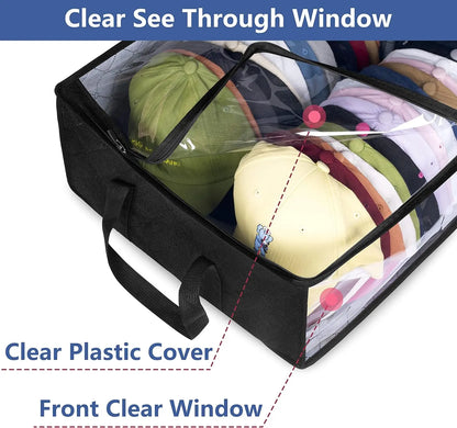 Large Capacity Black Hat Organizer: Foldable Non-Woven Cap Holder and Clothes Storage Hanging Bag