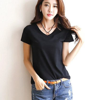Short T-Shirts Summer Women's Short Sleeve Round Neck Casual Blouse Shirts Solid Color Tops  Black / White