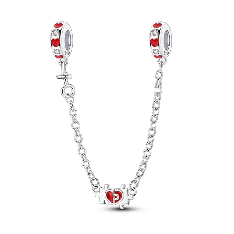 925 Sterling Silver Unique Red Puzzle Heart Dangle Charm Valentine's Day Pendant Fit Original Bracelets Women DIY Jewelry Gift