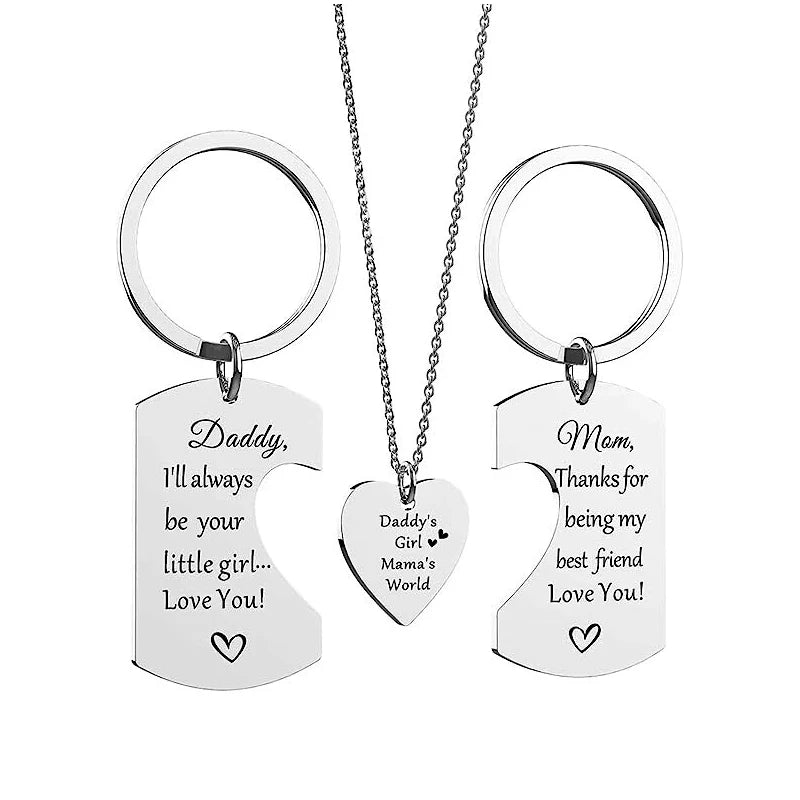 3 PCS Daddy Mom Girl Matching Necklace Set Stainless Steel Father Mother Daughter Necklaces Family Jewelry Gifts