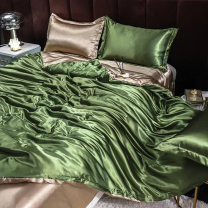 Luxury Ice Silk Bedding Set Satin Silky Duvet Cover Set With Pillowcase High-end Home Textiles Solid Color Bed Cover Sets