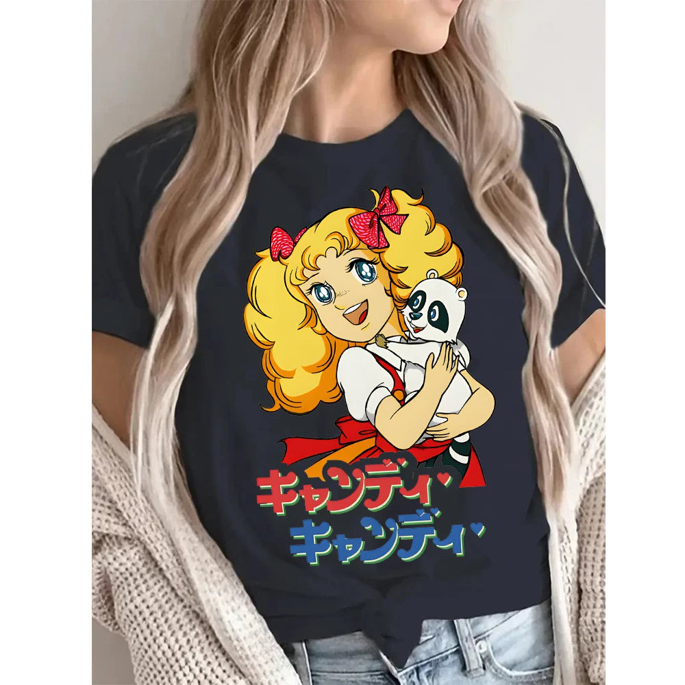 Candy Cartoon Print Streetwear T-shirt Harajuku Clothes Fashion Girls T Shirt Short Sleeve Summer Tee Casual Female O-Neck Top