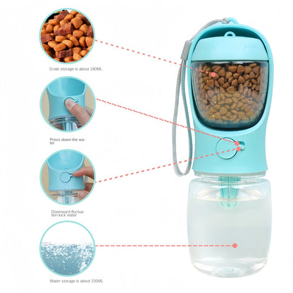 Dog/Cat Portable Feeding and Watering Bottle with Cup Food Dispenser