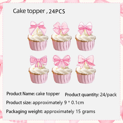 Pink Bow Birthday Theme Party Set Disposable