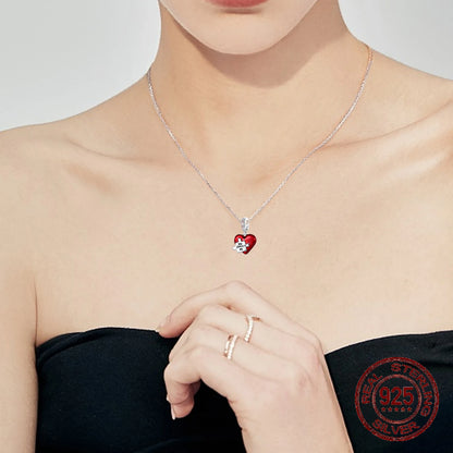 925 Sterling Silver Unique Red Puzzle Heart Dangle Charm Valentine's Day Pendant Fit Original Bracelets Women DIY Jewelry Gift