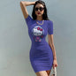 Women Hello Kitty Print Mini High Waist Casual Short Sleeve Dress