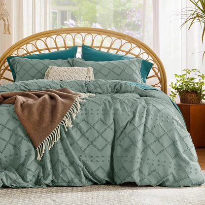 Duvet Cover Queen - Boho Bedding, Tufted Queen Duvet Cover- 3 Pieces Embroidery