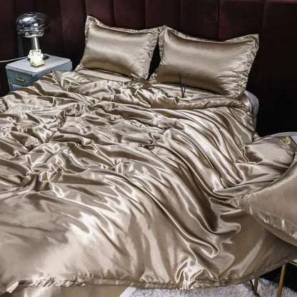 Luxury Ice Silk Bedding Set Satin Silky Duvet Cover Set With Pillowcase High-end Home Textiles Solid Color Bed Cover Sets