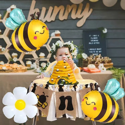 Large Bee & White Daisy Foil Balloon for Kids’ Party Décor