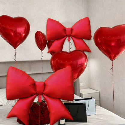 7pcs/set Red Heart Bow Balloons Set Wedding Birthday Valentine'S Day Party Decoration Christmas Decorations Festive Supplies