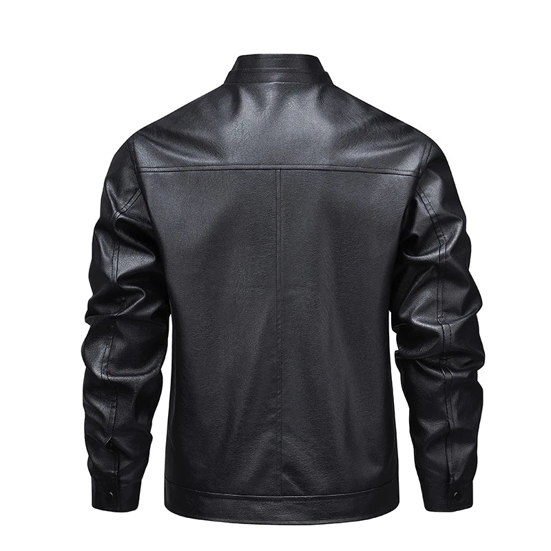 Men’s Leather‑Style Stand‑Collar Jacket – Windproof Casual