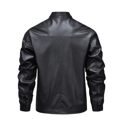 Men’s Leather‑Style Stand‑Collar Jacket – Windproof Casual