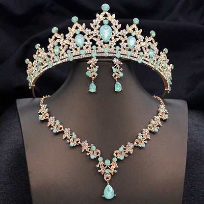 Tiaras Bridal Princess Wedding Crown and necklace earring Prom Birthday Jewelry Sets