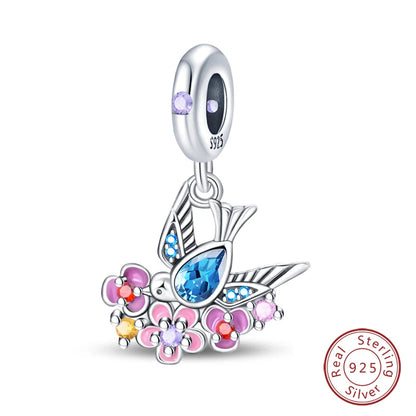 Springtime Charms 925 Sterling Silver Swallow Snail Butterfly Flower Charms Beads Fit Qikaola Bracelet DIY Birthday Jewelry Gift