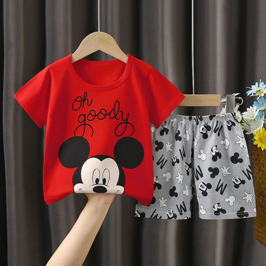 Mickey Short Sleeve Suit For Baby Clothes Summer T-shirt Set Children's Wear Cartoon Cotton Kids Tracksuit 1 2 3 4 Year Old