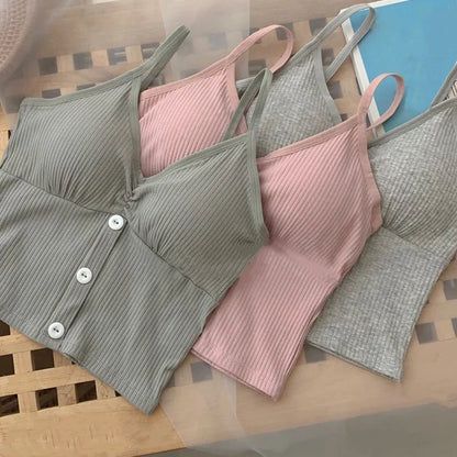 Women Knitted Tank Top Strap Vest Crop Top Chest Wrap Pure Cotton