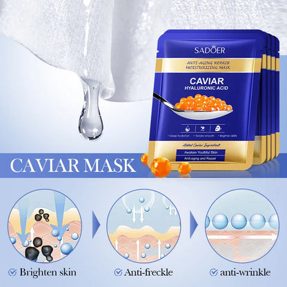5PCS SADOER Hyaluronic Acid Caviar Facial Masks – Brightening, Firming & Deep Hydration Skincare