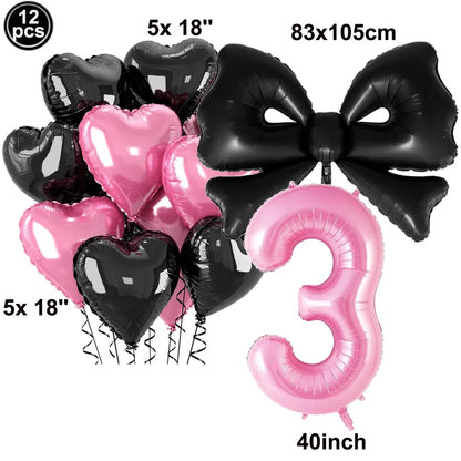 Giant Black Pink Bow Balloon Coquette Birthday Party Decorations Bowknot Balloon for Girls Baby Shower Bridal Wedding Supplies