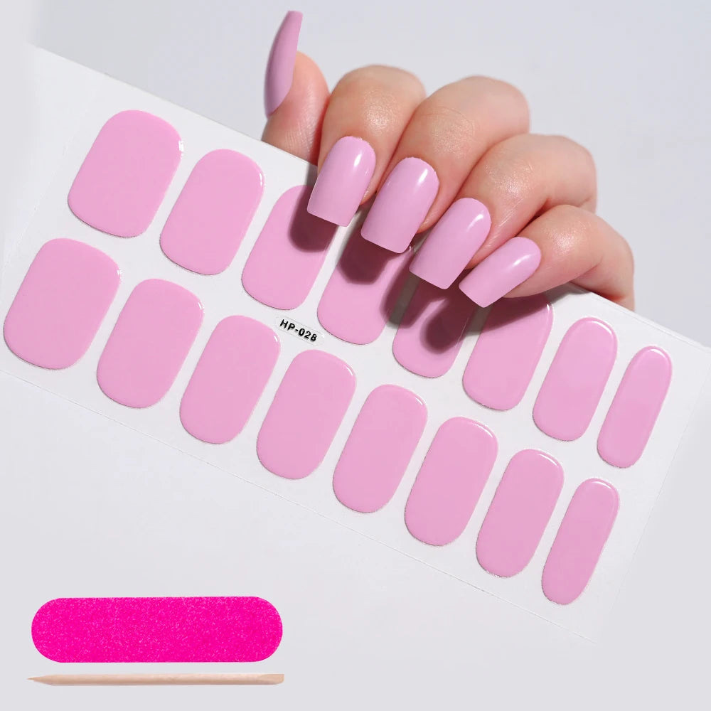 16‑Piece Semi‑Cured Gel Nail Wrap Set – French Pure Color UV Gel Polish Strips, Long‑Wear Nail Extension Decals