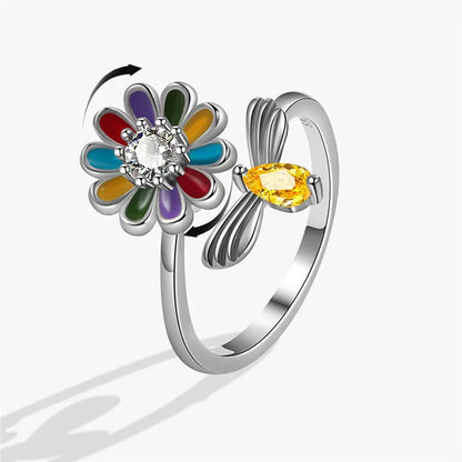 Fashion Beads Anxiety Fidget Spinner Rings Korea Crystal Butterfly Flower Star Moon Ring Anti Stress Jewelry Gift