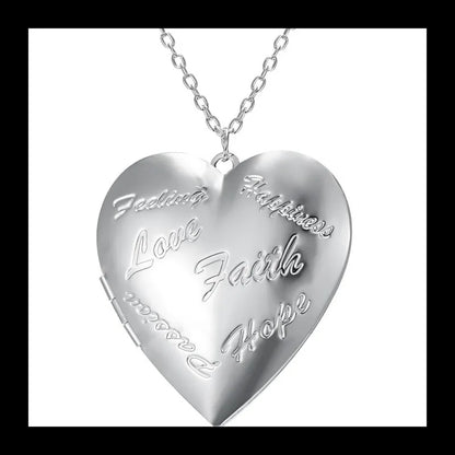 Factory Direct Sales Engraved Love Peach Heart Can Be Opened Photo Frame Photo Box Photo Pendant Necklace Women's Silver Plated