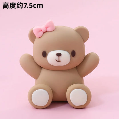 Cute Bear Ornament Cake Topper Pink Blue Cartoon Bear Soft Rubber Doll Boy Girl First Birthday Party Cake Decoration Baby Shower