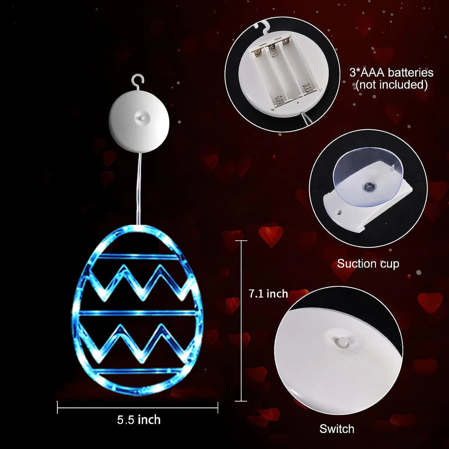 Easter Window Lights Hanging Ornaments 2024 Easter Eggs with Suction Cup for Indoor Home Window Door Farmhouse Decoration