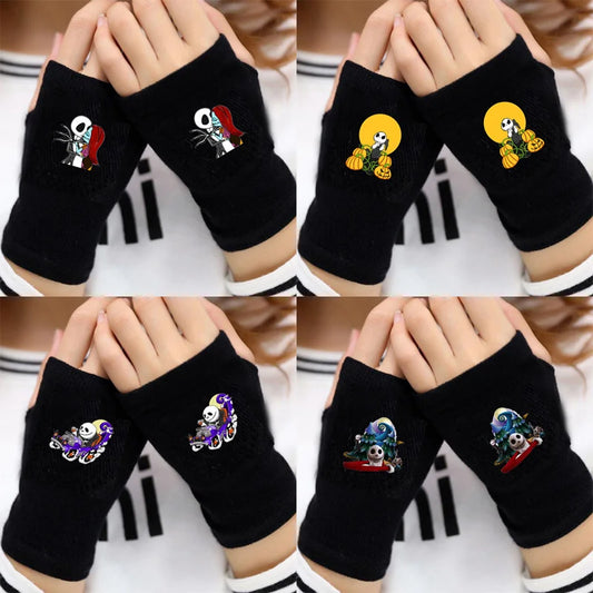 The Nightmare Before Christmas Half Finger Gloves Fashion Men Women Winter Warm Glove Cartoon Soft Fingerless Gloves Gifts