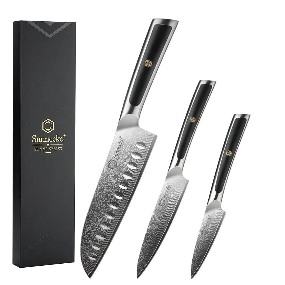 Sunnecko Damascus Chef Knife Set – 1–7 PCS High Carbon VG10 Steel Ultra‑Sharp Kitchen Knives