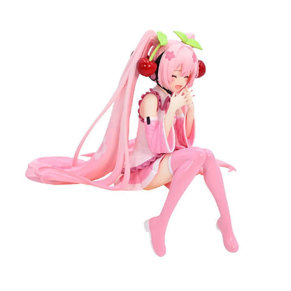 Anime Hatsune Miku Anime figure Pink dress Sitting posture PVC model action toys Cherry pink cherry blossom decorationgifts