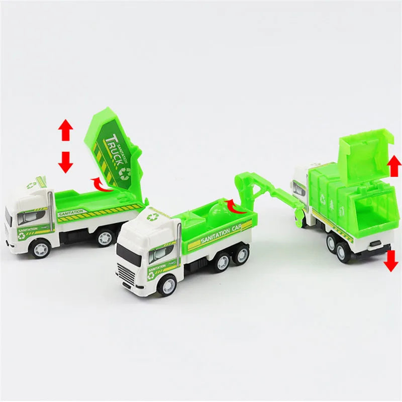 4Pcs Kids Toy Car Mini Pull Back Environmental Sanitation Vehicle Inertia Garbage Truck Models Boys Toys for Children Funny Gift