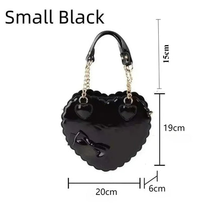 PU Heart Lolita Shoulder Bag – Bowknot Decor Japanese Shell Purse in Two Sizes, Cute Pink Messenger Bag