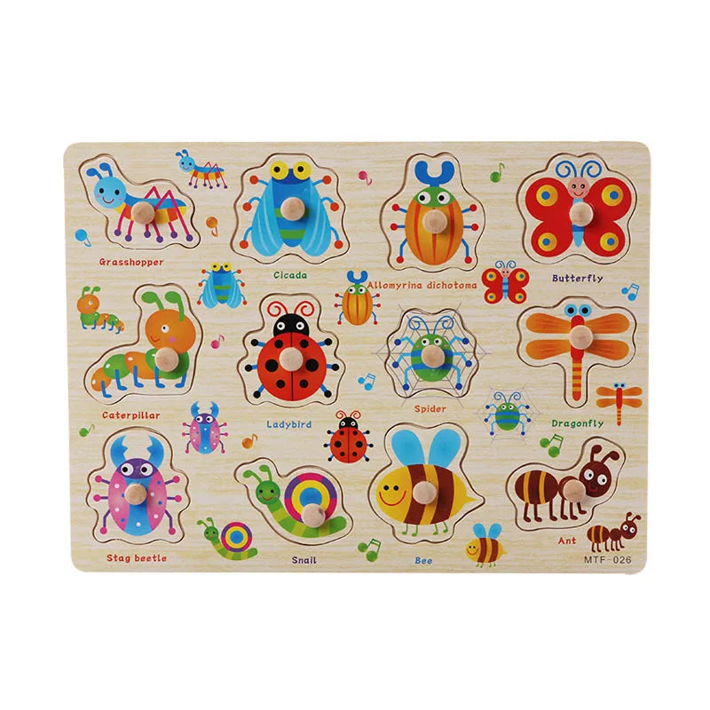Baby Wooden Puzzles Montessori Toys 1 2 Years Toddler Toys Hand Grab Board Alphabet Number Cognition Learning Educational Toys
