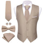 Designer Men's Vest Solid Silk Satin Waistcoat Tie Bowtie Hanky Set