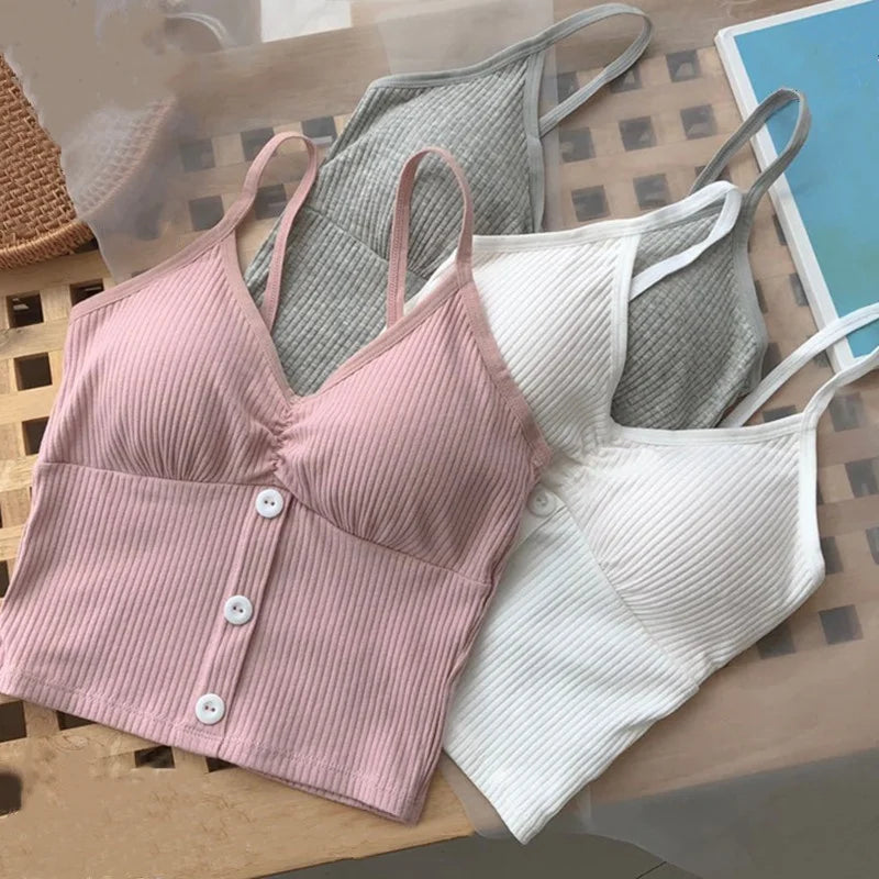 Women Knitted Tank Top Strap Vest Crop Top Chest Wrap Pure Cotton