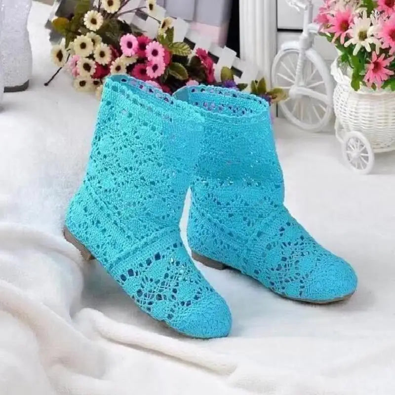 Hollow Boots Shoes Breathable Knit Line Mesh Korean High Summer Women Boots Knee High Womens Shoes