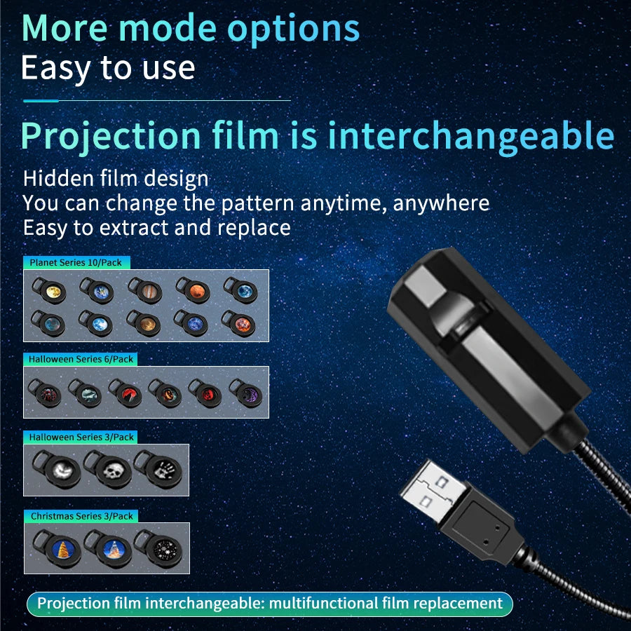 Led Halloween Moon Lamp USB Projector Night Light Christmas Holiday Ornaments for Ceiling Wall Atmosphere Mood Light Adjustable