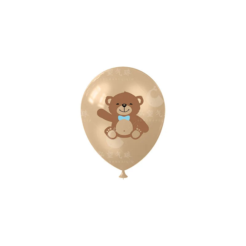 15pcs Teddy Bear Theme Party 12inch Blue Brown Golden Balloons Little Bear Pattern Latex Balloon Valentine's Day Birthday Decor