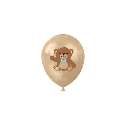 15pcs Teddy Bear Theme Party 12inch Blue Brown Golden Balloons Little Bear Pattern Latex Balloon Valentine's Day Birthday Decor