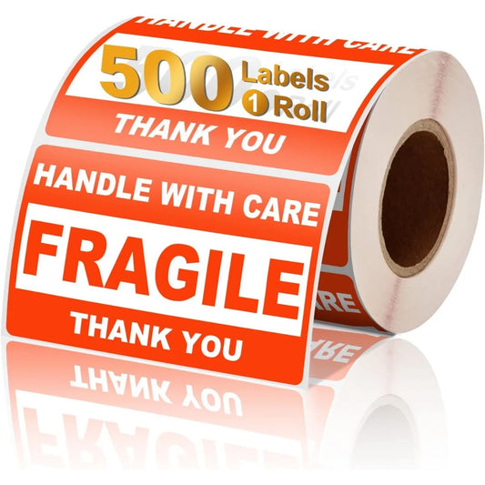 2"x 3" Fragile Stickers 500 Labels Per Roll Strong Adhesive (Handle with Care,Thank You) Labels for Shipping Moving,Do Not Bend
