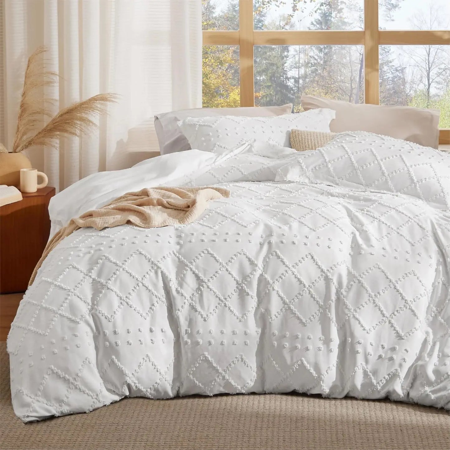 Duvet Cover Queen - Boho Bedding, Tufted Queen Duvet Cover- 3 Pieces Embroidery